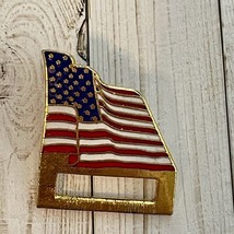 American Wavy Flag With Gold Tone Rectangle Bottom Lapel Pin For Hats Sh... - $11.53