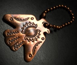 Copper Key Chain Southwestern Native American Bird Accented Design - $6.99
