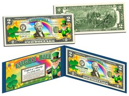 Leprechaun * Four Leaf Clover * Colorized U.S. $2 Lucky Bill - St Patrick&#39;s Day - £11.84 GBP