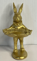 Small Bunny Statue Decor Jewelry Tray, Cute &amp; Retro Golden Ornament Easter Ra... - £10.37 GBP