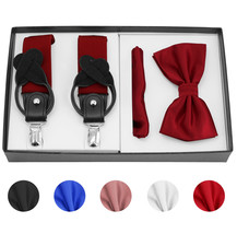 Berlioni Italy Formal Tuxedo Bow Tie Convertible Suspenders Hanky Gift Box Set - £17.39 GBP