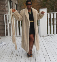 FL Designer Cream blond blush Mink Fur Coat Jacket L-XL  + Free Hat &amp; Ti... - $2,771.99