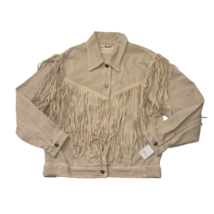 NWT We The Free People After Hours Fringe Denim Jacket in Taupe Tan S - £96.65 GBP