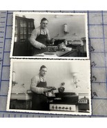Vintage RPPC Postcard Man Cooking Roast In Kitchen Holding Knife - $115.91 MXN