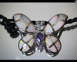 BUTTERFLY PENDANT - OPAL, AMETHYST and CZ in STERLING with Black Cord Necklace