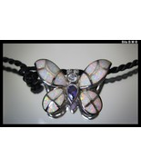 BUTTERFLY PENDANT - OPAL, AMETHYST and CZ in STERLING with Black Cord Ne... - £71.54 GBP