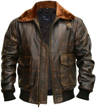 G-1 Aviator A-2 Real Bomber Flight Jacket Distressed Brown Men&#39;s Leather Jacket - £41.99 GBP+