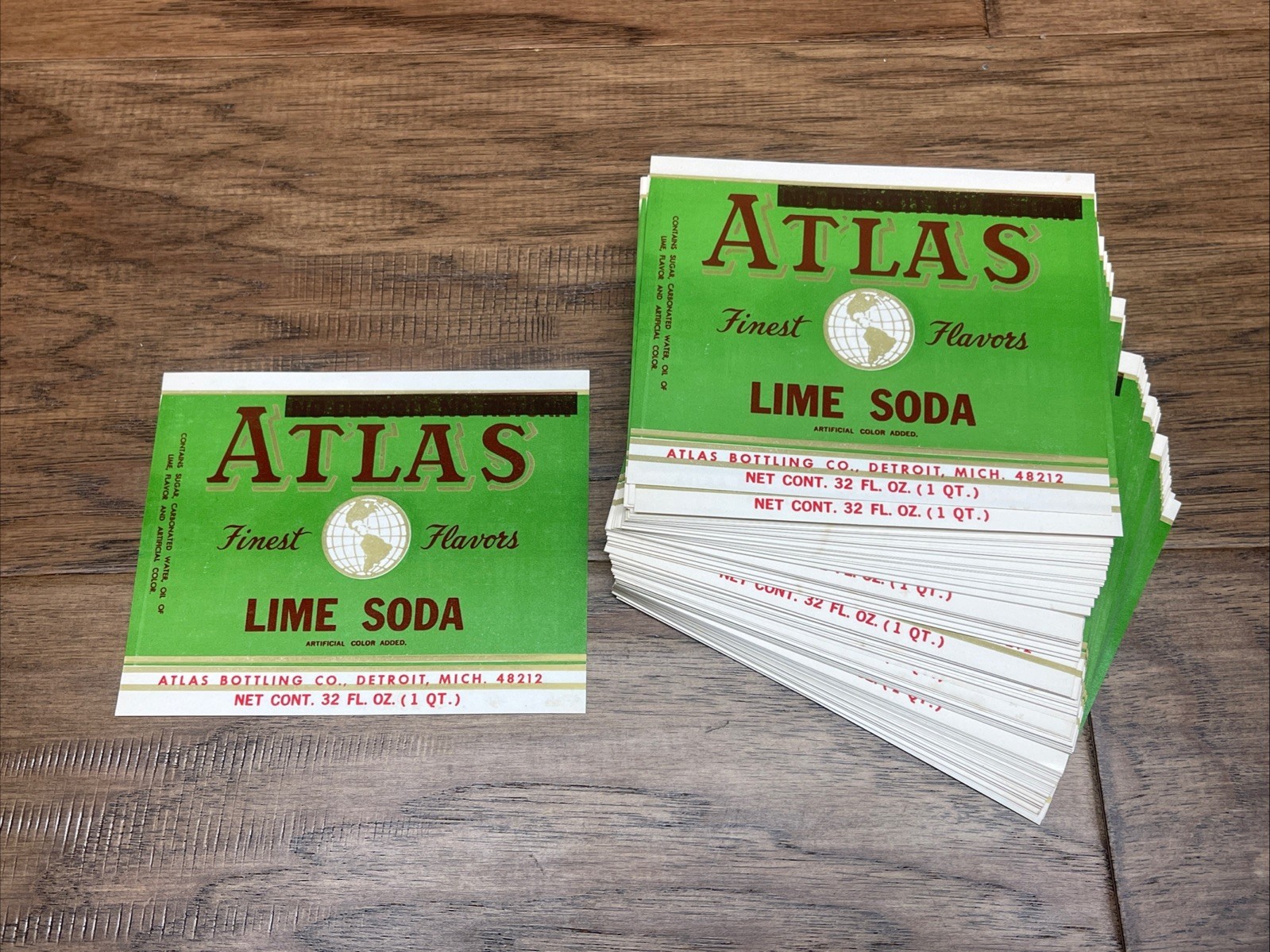 Atlas Lime Soda Bottle Label Lot Of 100+ Vintage Soda Labels Unused CV JD - $19.80
