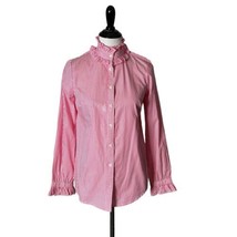 J. Crew Ruffleneck Classic Fit Boy Shirt Striped Blouse Pink White Women Size XS - £14.78 GBP