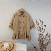 Baby Girls Coat Kids Coats Windbreaker Jacket Khaki Double-breasted Button  Long - £79.24 GBP