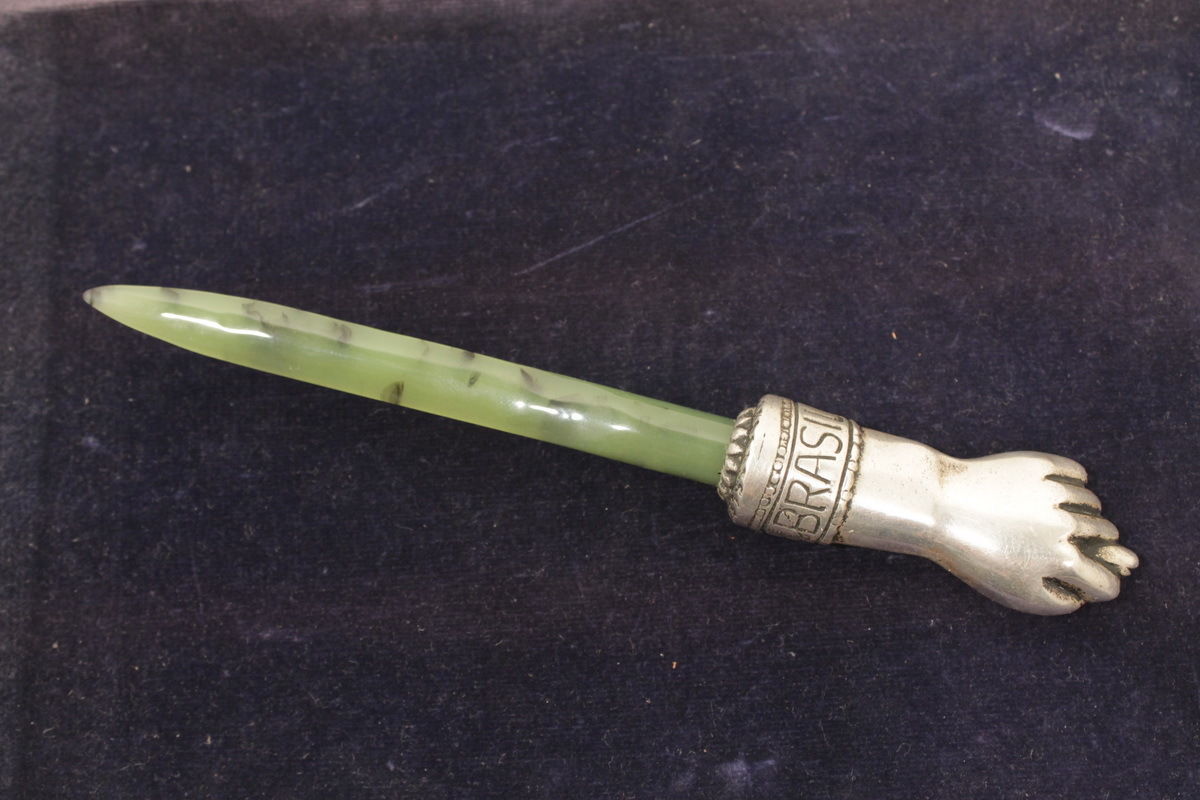 Rare Old Letter Opener Celluloid & 835 Silver FIGA Hand - $134.99