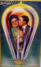 Victorian Couple Inside Light Bulb Fantasy Postcard Kissing Lovelights 1910 - £10.45 GBP