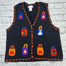Vintage Mandal Bay Womens Sweater Vest Size XXL Black Halloween Trick or Treat - £23.26 GBP