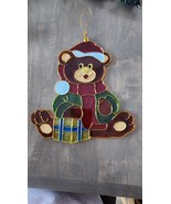 Vtg Christmas Bear Plastic Stained Glass Look Suncatcher Christmas Windo... - $13.72 CAD