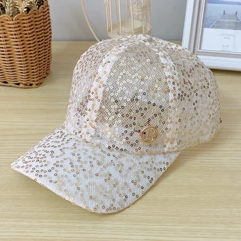 Sunshade Net Women's Hat Rhinestones R Mark Baseball Cap Glitter Breathable Sun