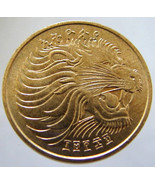 Vintage ETHIOPIA LION COIN 5 Cent lion head farmer Nickel Brass Coin Cha... - £11.98 GBP