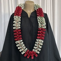 Graduation Money Lei 30 Crisp New Bills Folded Crimson Deep Red &amp; Red W/Beads - £73.53 GBP