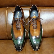 Size 8-15 Handmade Mens Wingtip Green &amp; Calf Leather Classic Wedding Men Dress S - £119.46 GBP