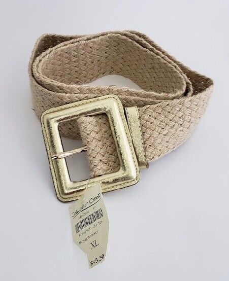 Primary image for Coldwater Creek Women's Beige Belt 100% Jute Metallic Gold Size XL NWT