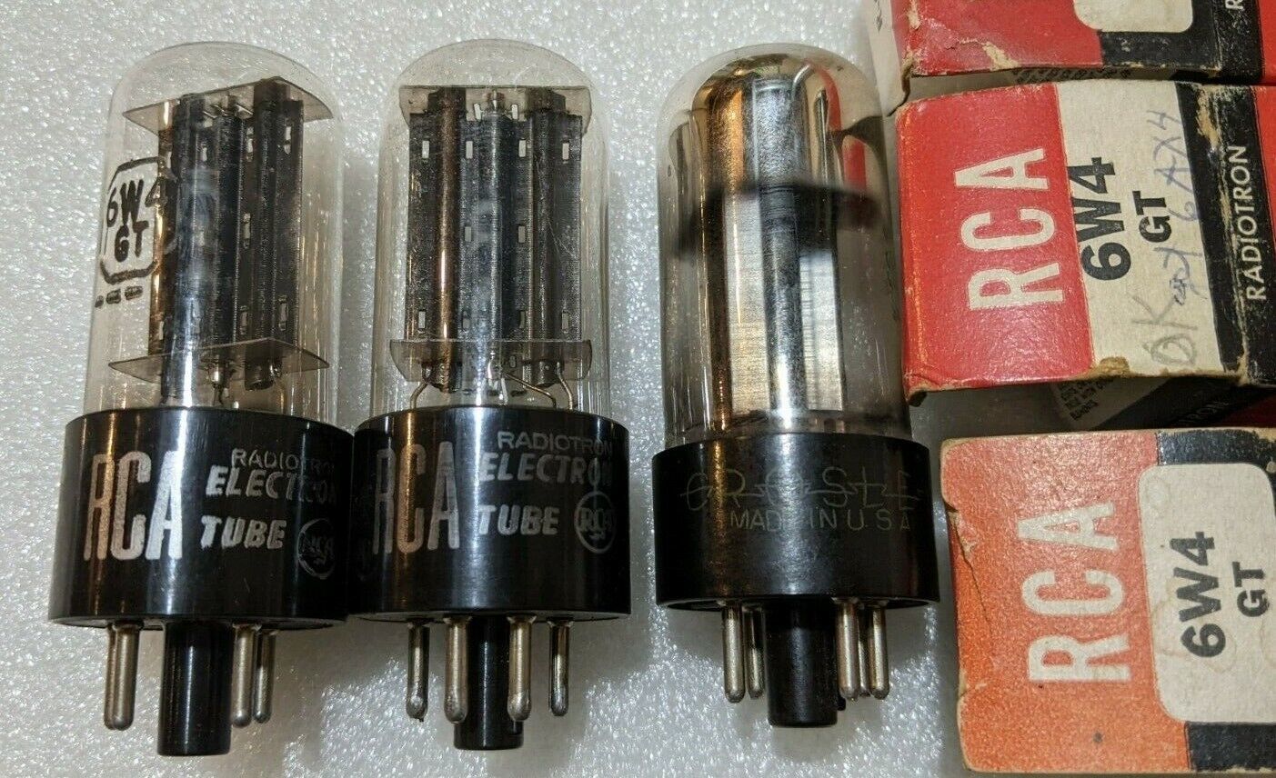 6W4GT Three (3) Tubes RCA / Sylvania Made Crosley NOS NIB Black Plate  			