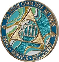 13 Year AA Medallion Elegant Marble Caribbean Aqua Glitter Blue Gold Pla... - £16.58 GBP