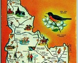 State Map and Bird Greetings From Idaho ID UNP Chrome Postcard F5 - $2.63