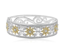 Kunst Deko Design 2.50 Karat Diamant Blumenmuster Armreif Klappbar Armband 14k - £3,932.33 GBP