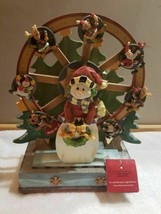 NWT Wood Christmas Ferris Wheel Music Box Animated Snowman Reindeer Free Ship - £38.82 GBP