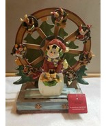 NWT Wood Christmas Ferris Wheel Music Box Animated Snowman Reindeer Free... - $49.49