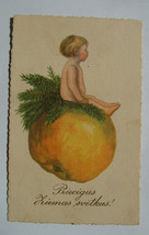 Latvia, Vintage New Year &amp; Christmas holidays - child boy apple - 1922 - Germany - £11.74 GBP
