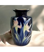 Vtg Pier 1 Import Japanese Cobalt Blue Vase Porcelain Pink Orchid Flower - $48.37 CAD