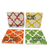 Novelty Cute Sayings Coasters Ceramic Cork Backed 3.75 in Square Lot of 4 - £10.54 GBP