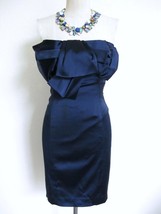 Karen Millen Stretch Satin Body Con Sheath Dress XXS 00 Origami Bow Stra... - $89.99