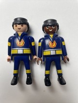 2 Playmobile Fire Fighter Figure In Blue Yellow Uniforms 1997 - £3.91 GBP