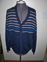 Men&#39;s Guys Aeropostale Aero Navy Blue/Gray Knit Striped Cardigan Sweater New $55 - £32.04 GBP