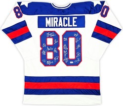 1980 Eeuu Miracle Sobre Hielo (19) Equipo Firmado Olímpico Camiseta Hockey Bas - £909.19 GBP