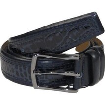 Men Genuine Leather Belt PIERO ROSSI Turkey Crocodile print Stitched 3071 Navy image 5