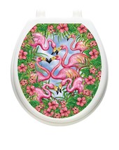 Toilet Tattoos Flamingo Fancy Vinyl Seat Lid Cover Decor Pink Birds Stan... - $471.59 MXN