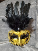 Black &amp; Gold New Orleans Masquerade Ball Mask - Mardi Gras Party Mask - £14.67 GBP