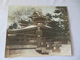 Vintage Japanese building Hand Painted photograph 1940&#39;s  9.5&quot; x 11.5&quot; - £78.66 GBP