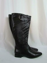 NWOB Naturalizer Leather Black Flat Boot Sz 6.5 Wide Calf Zipper Side - $128.24