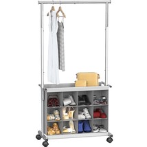 Garment Rack With 16 Shoes Organizer, Grey - £59.13 GBP