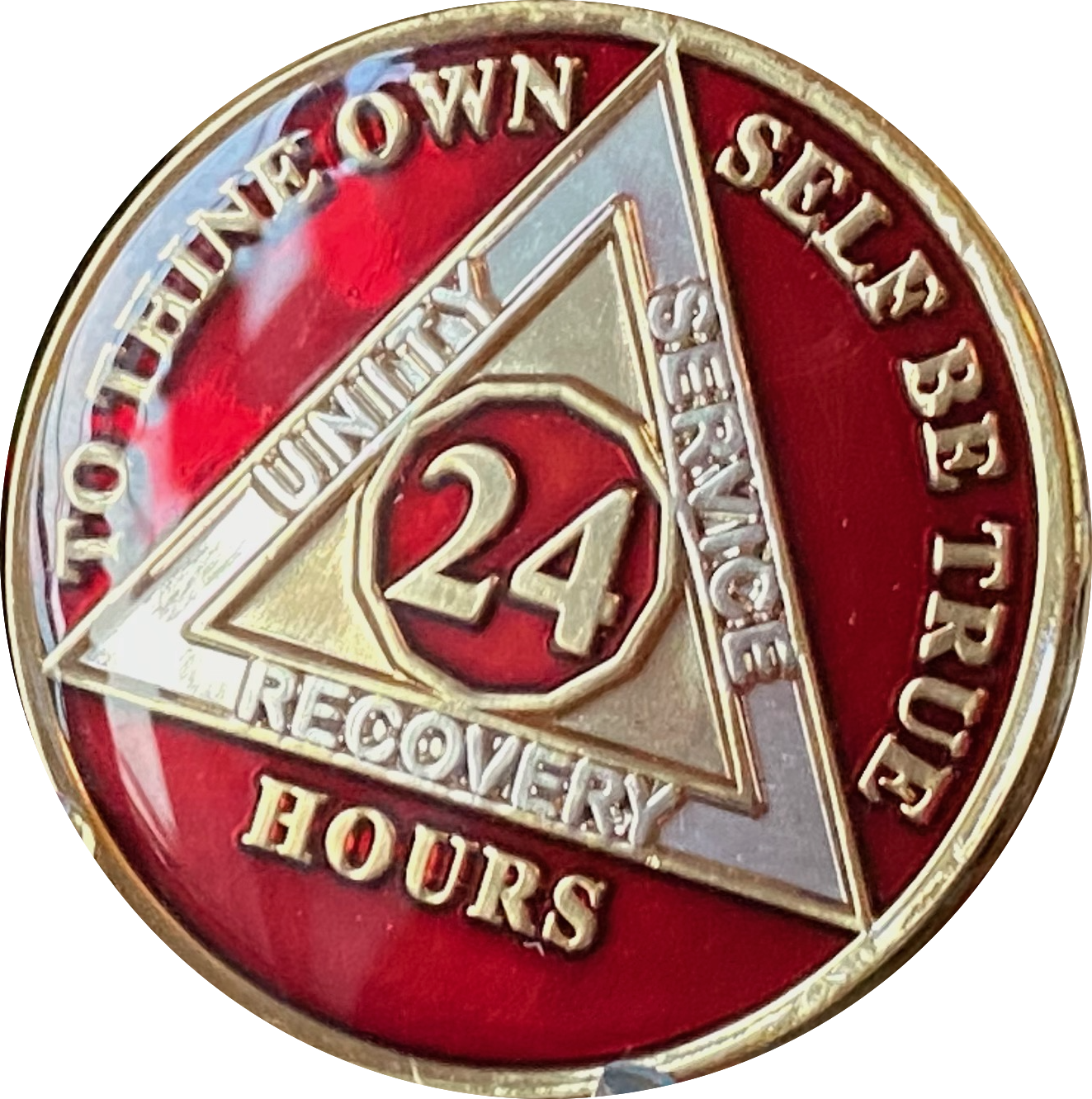 24 Hours AA Medallion Metallic Red Tri-Plate Sobriety Chip
