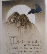 Halloween Postcard Kathryn Elliott Gibson Gothic Caped Men Moon Bat Sepia 1911 - $136.80