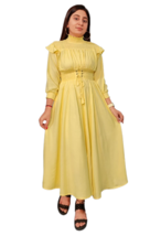 Lemon yellow party wear Rayon cotton western dress for girls and women - £31.98 GBP