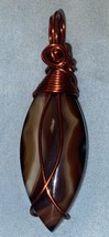 Necklace Pendant Agate Stone Crystal  Black Brown Leopard Wrapped Copper Wire 3” - £7.56 GBP