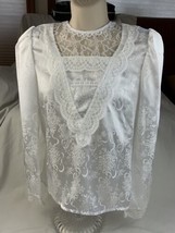 Vtg Gunne Sax Blouse White Lace shirt top Sz 3 Polyester CottageCore - £48.09 GBP