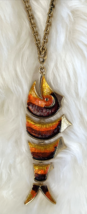 Vintage Mid Century Orange Enameled Articulated Fish Pendant Necklace - £236.54 GBP