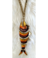 Vintage Mid Century Orange Enameled Articulated Fish Pendant Necklace - £230.64 GBP