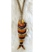 Vintage Mid Century Orange Enameled Articulated Fish Pendant Necklace - £221.68 GBP